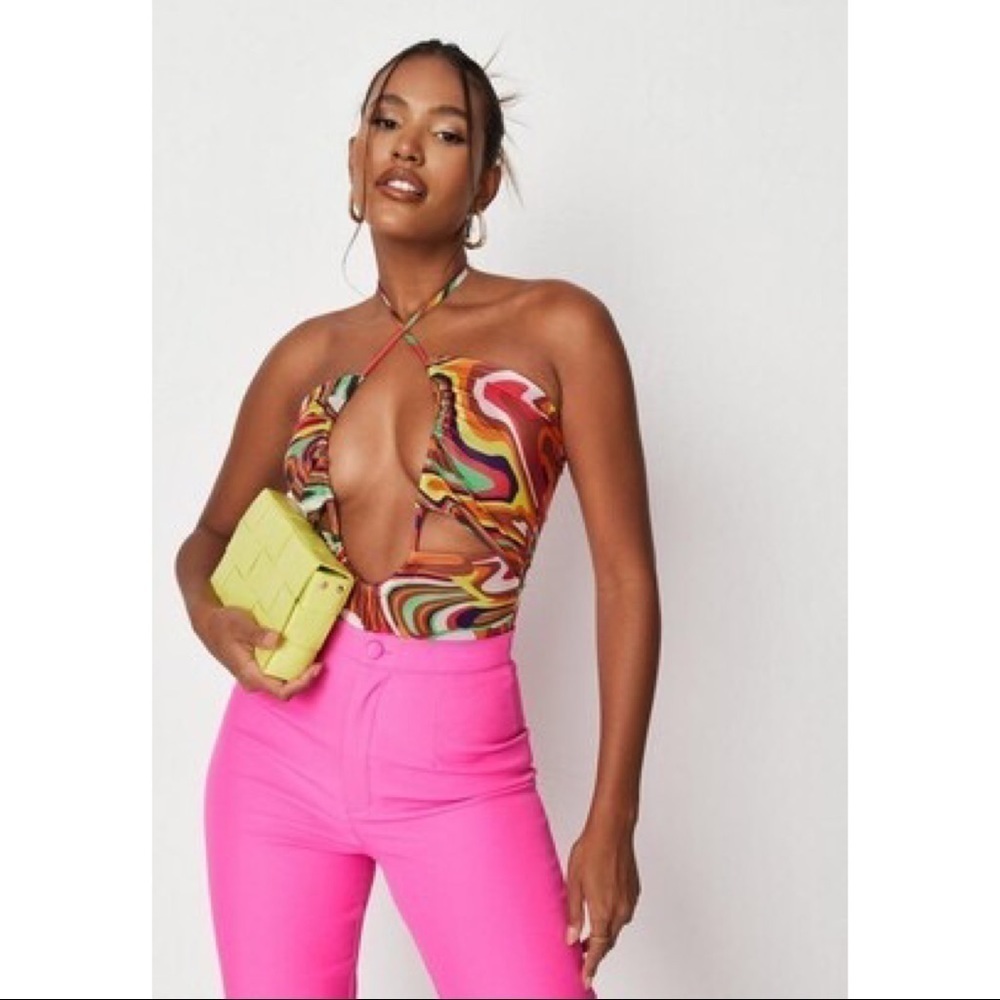 NWT Missguided Marble Print Wrap Slinky Bodysuit